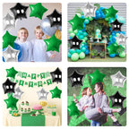 Biapian Green Black Silver Star Foil Balloons – 18in 10pc Set for Birthdays, Graduations & Parties