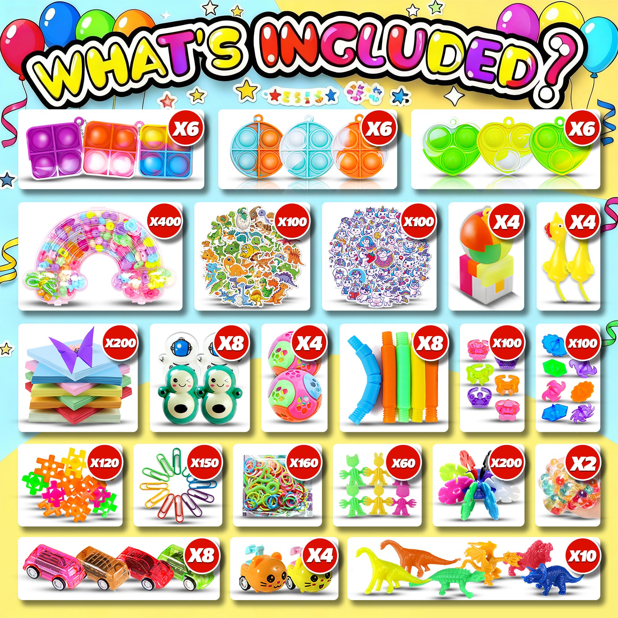 BicMan 2000pcs Bulk Party Favors & Fidget Toys Pack | Classroom Prizes, Party Bags & Gift Giveaways