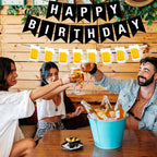 BIEUFBJI Beer Birthday Banner with Mug Pennant – Black & White Happy Birthday Decorations