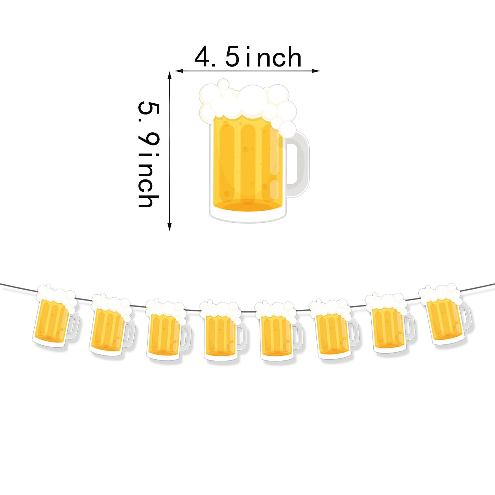 BIEUFBJI Beer Birthday Banner with Mug Pennant – Black & White Happy Birthday Decorations