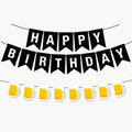 BIEUFBJI Beer Birthday Banner with Mug Pennant – Black & White Happy Birthday Decorations