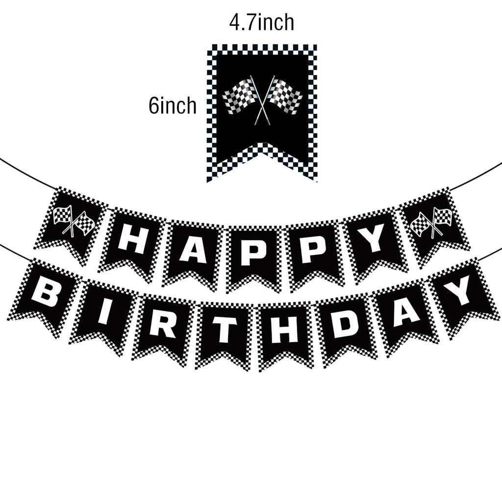 BIEUFBJI Race Car Birthday Banner – Checkered Party Decor for Boys
