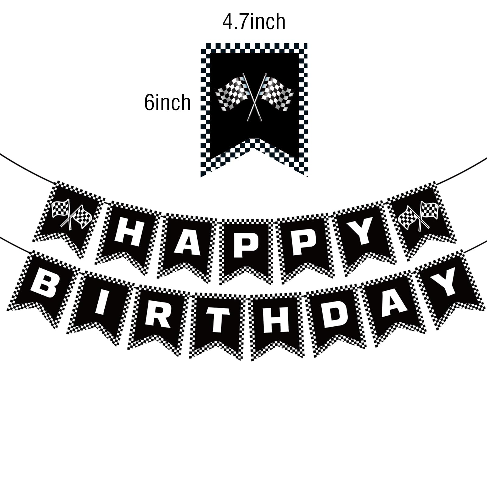 BIEUFBJI Race Car Birthday Banner – Checkered Party Decor for Boys