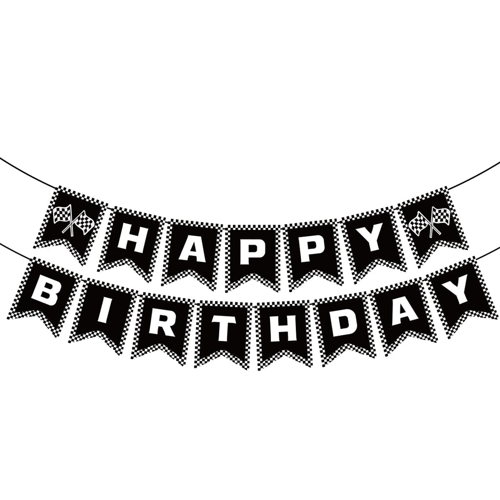 BIEUFBJI Race Car Birthday Banner – Checkered Party Decor for Boys