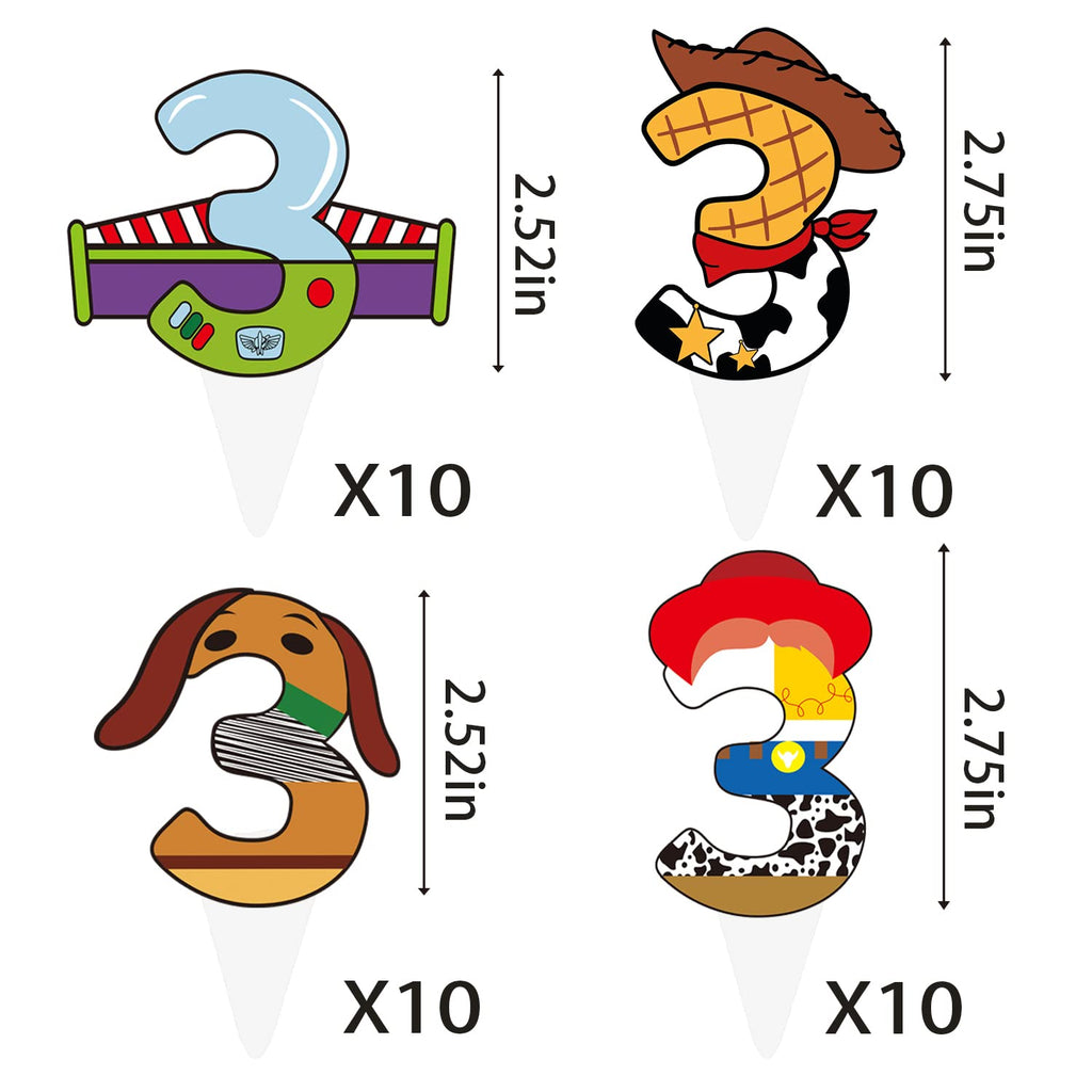 BIGKEOKI 40pcs Cartoon Story Cupcake Toppers for 3rd Birthday – Party Decorations