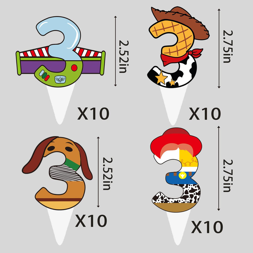 BIGKEOKI 40pcs Cartoon Story Cupcake Toppers for 3rd Birthday – Party Decorations