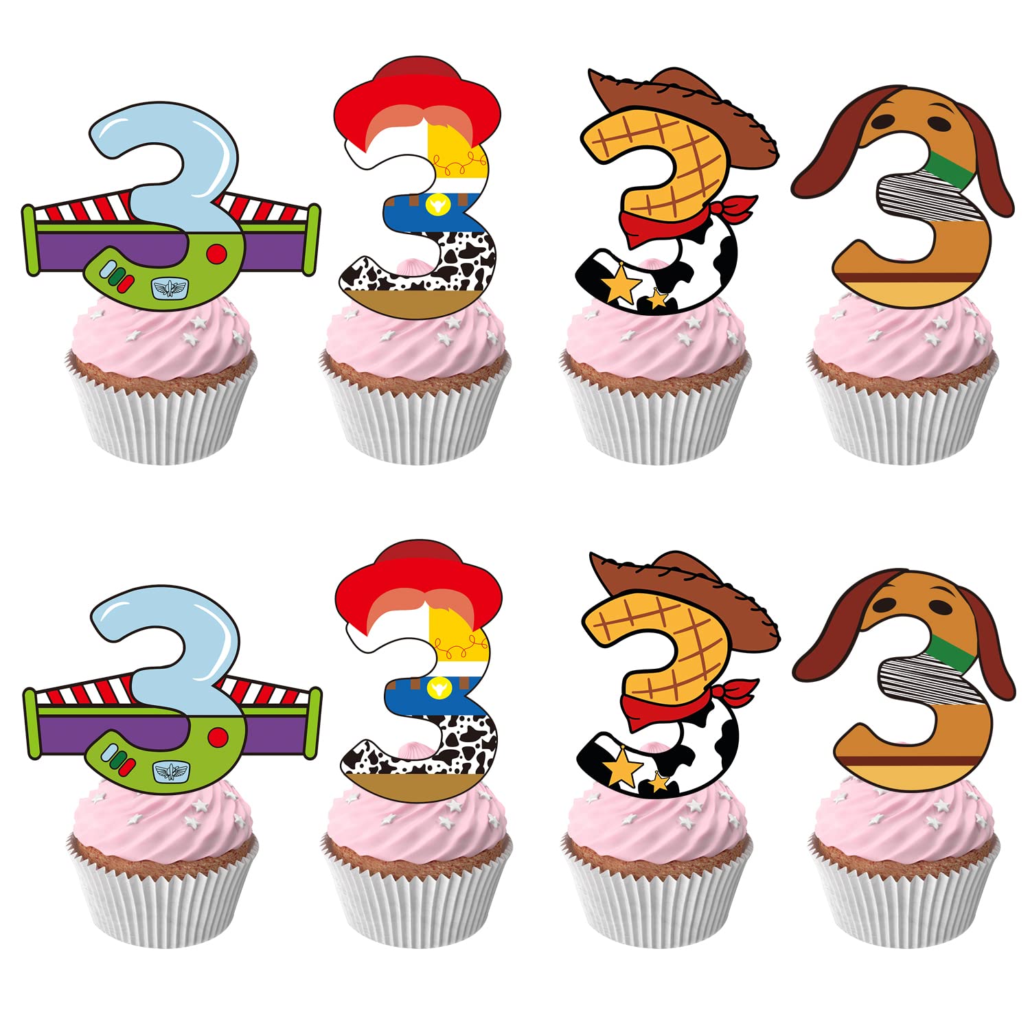 BIGKEOKI 40pcs Cartoon Story Cupcake Toppers for 3rd Birthday – Party Decorations