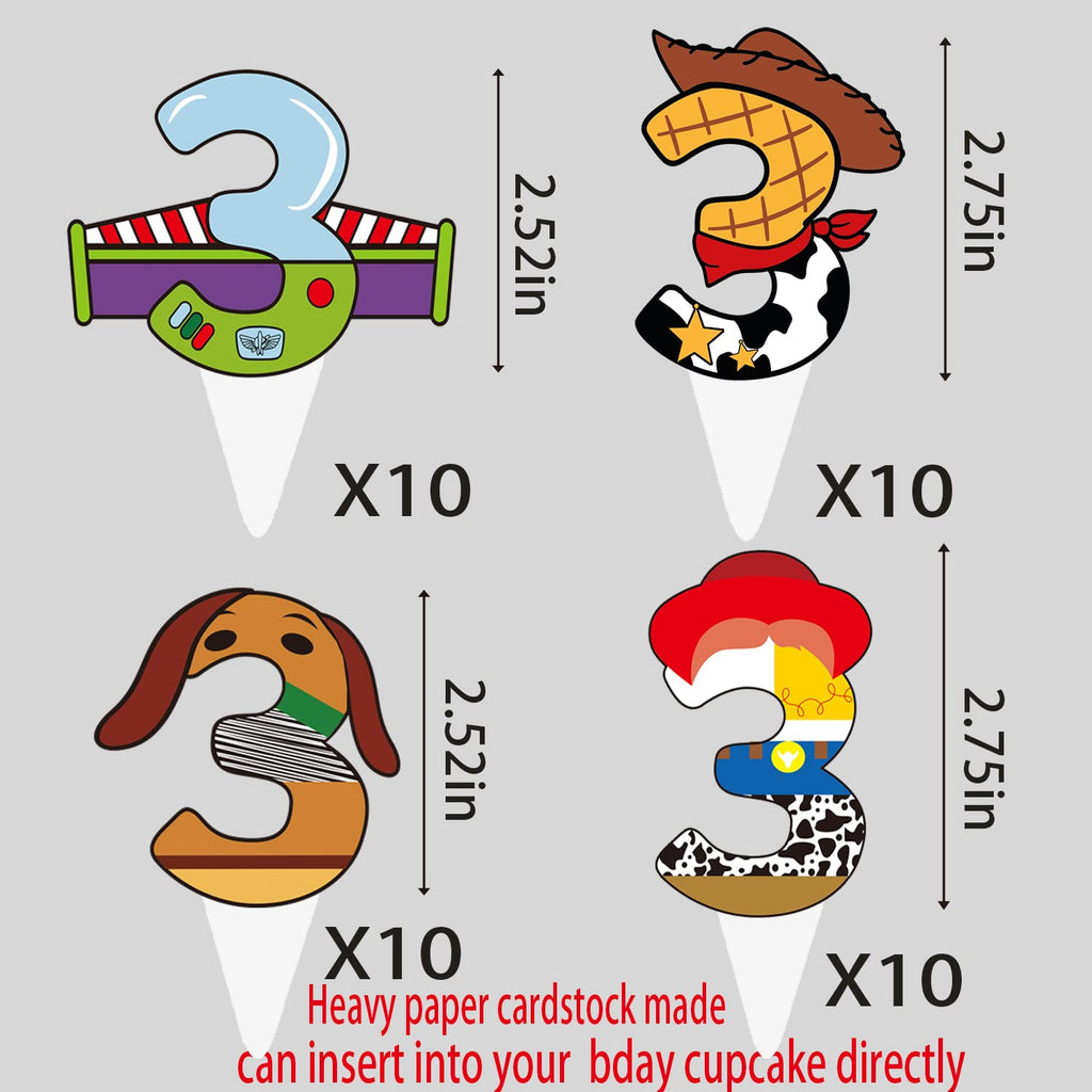 BIGKEOKI 40pcs Cartoon Story Cupcake Toppers for 3rd Birthday – Party Decorations