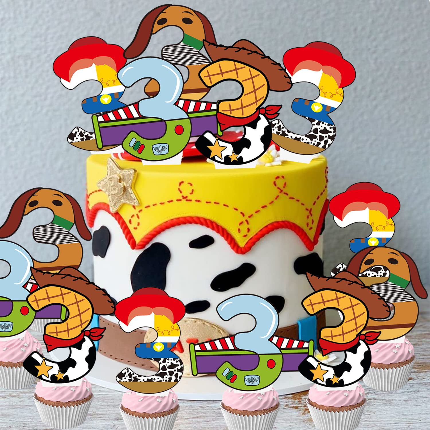 BIGKEOKI 40pcs Cartoon Story Cupcake Toppers for 3rd Birthday – Party Decorations