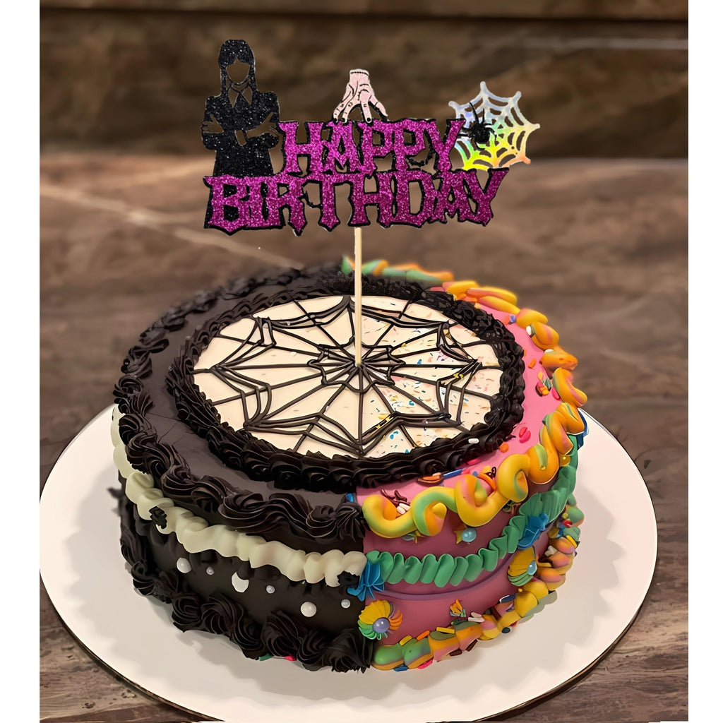 BINJO Wednesday Addams Cake Topper – Spider Web, Thing Hand | 6.3 x 3.5 in