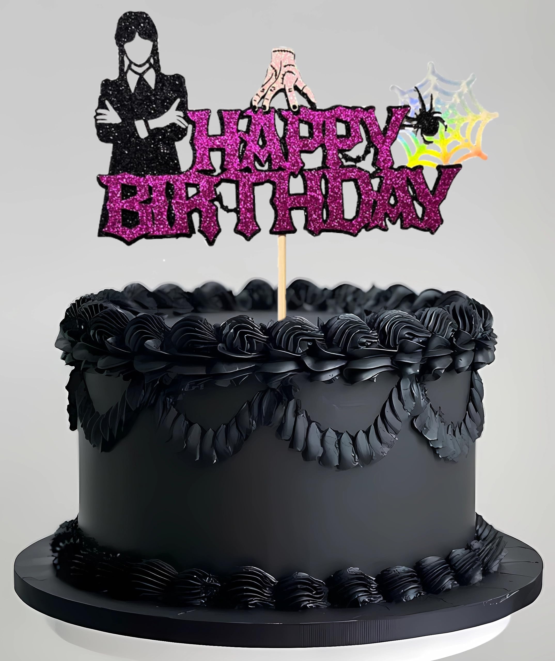BINJO Wednesday Addams Cake Topper – Spider Web, Thing Hand | 6.3 x 3.5 in