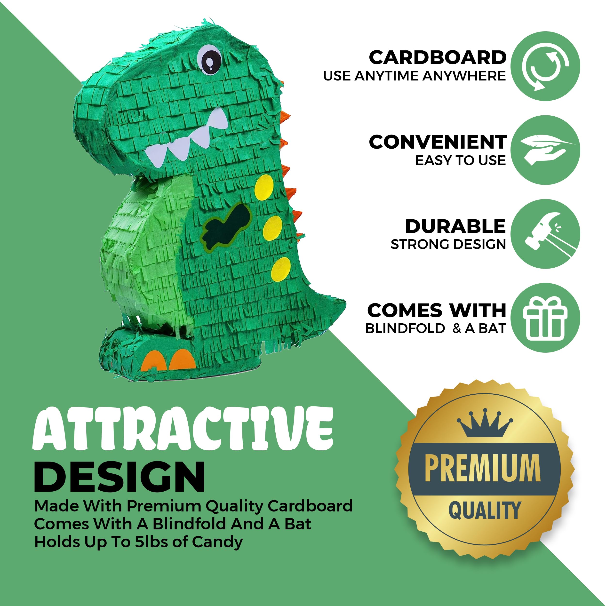Birchio Dinosaur Pinata Bundle with Blindfold & Bat – 17x13x4 Inches | Party Decorations