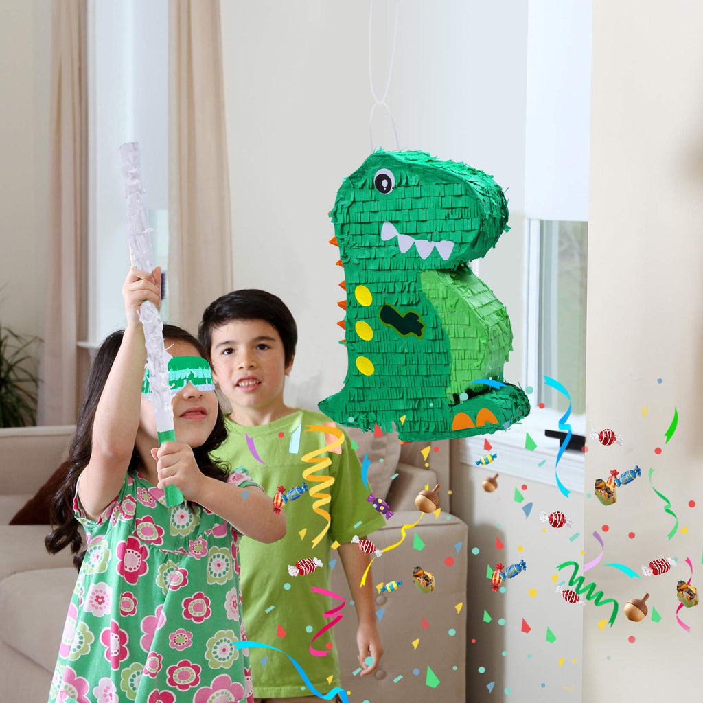 Birchio Dinosaur Pinata Bundle with Blindfold & Bat – 17x13x4 Inches | Party Decorations