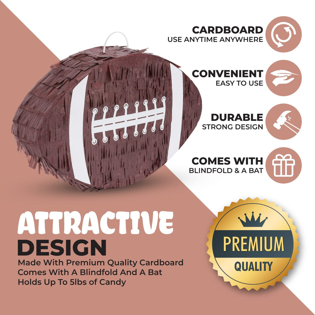 Birchio Football Pinata Bundle with Blindfold & Bat – 16x10x4 Inches | Party Pinata for Boys