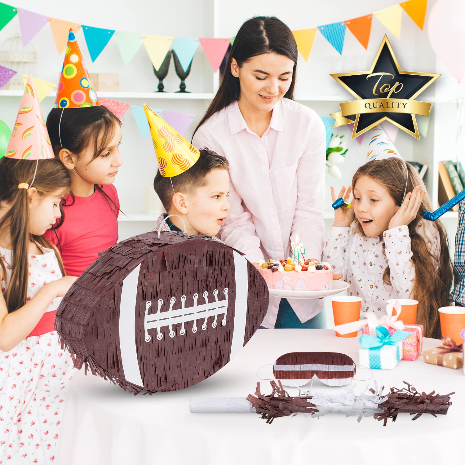 Birchio Football Pinata Bundle with Blindfold & Bat – 16x10x4 Inches | Party Pinata for Boys