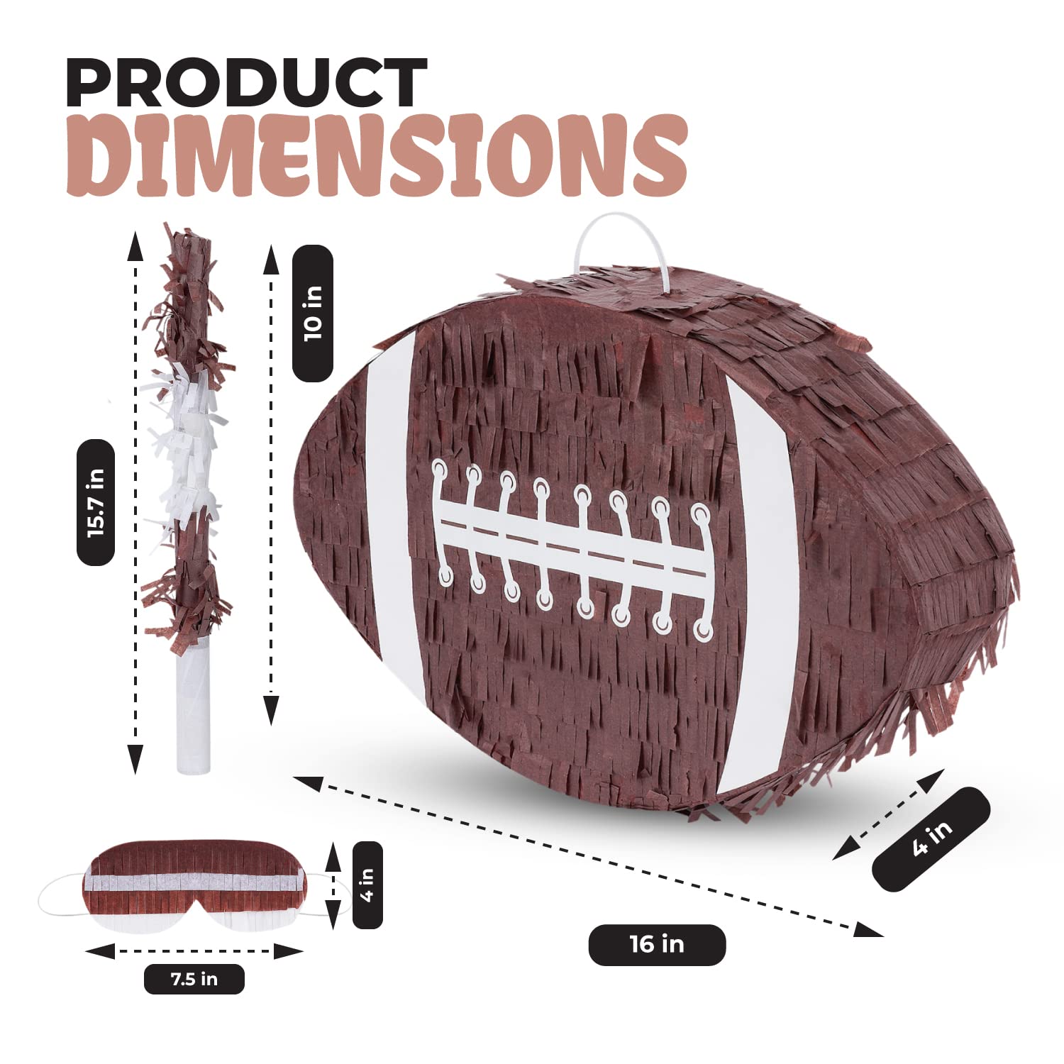 Birchio Football Pinata Bundle with Blindfold & Bat – 16x10x4 Inches | Party Pinata for Boys
