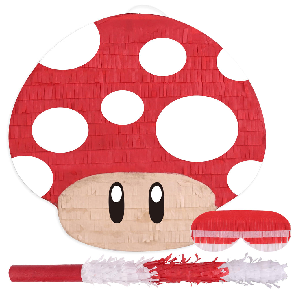Birchio Mushroom Pinatas Bundle with Blindfold & Bat — Party Decor (16.5 x 12 x 3.5 in)