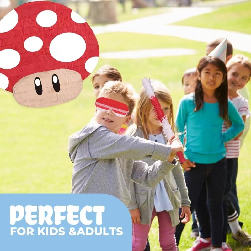 Birchio Mushroom Pinatas Bundle with Blindfold & Bat — Party Decor (16.5 x 12 x 3.5 in)