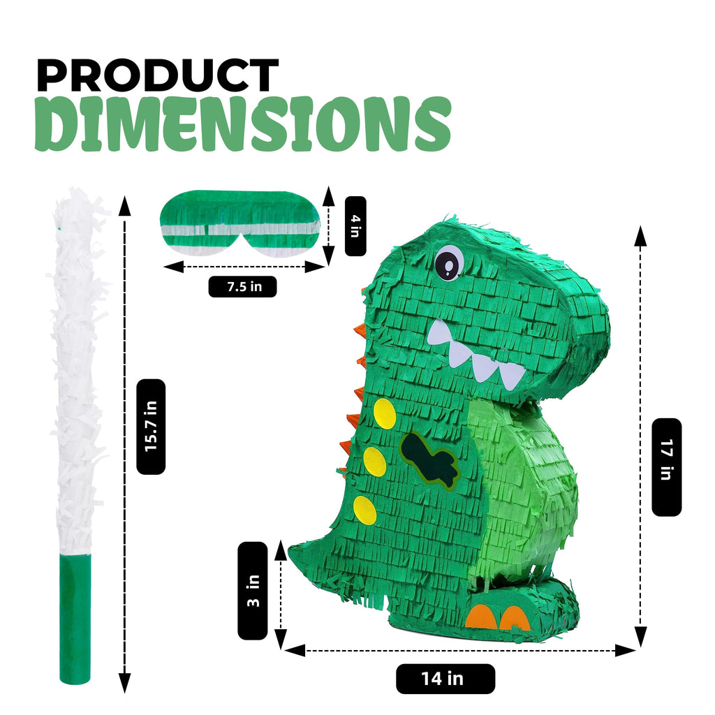 Birchio Dinosaur Pinata Bundle with Blindfold & Bat – 17x13x4 Inches | Party Decorations