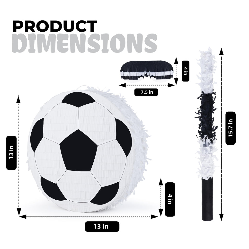 Birchio Soccer Pinata Bundle — 13x13 Pinata with Blindfold & Bat for Parties