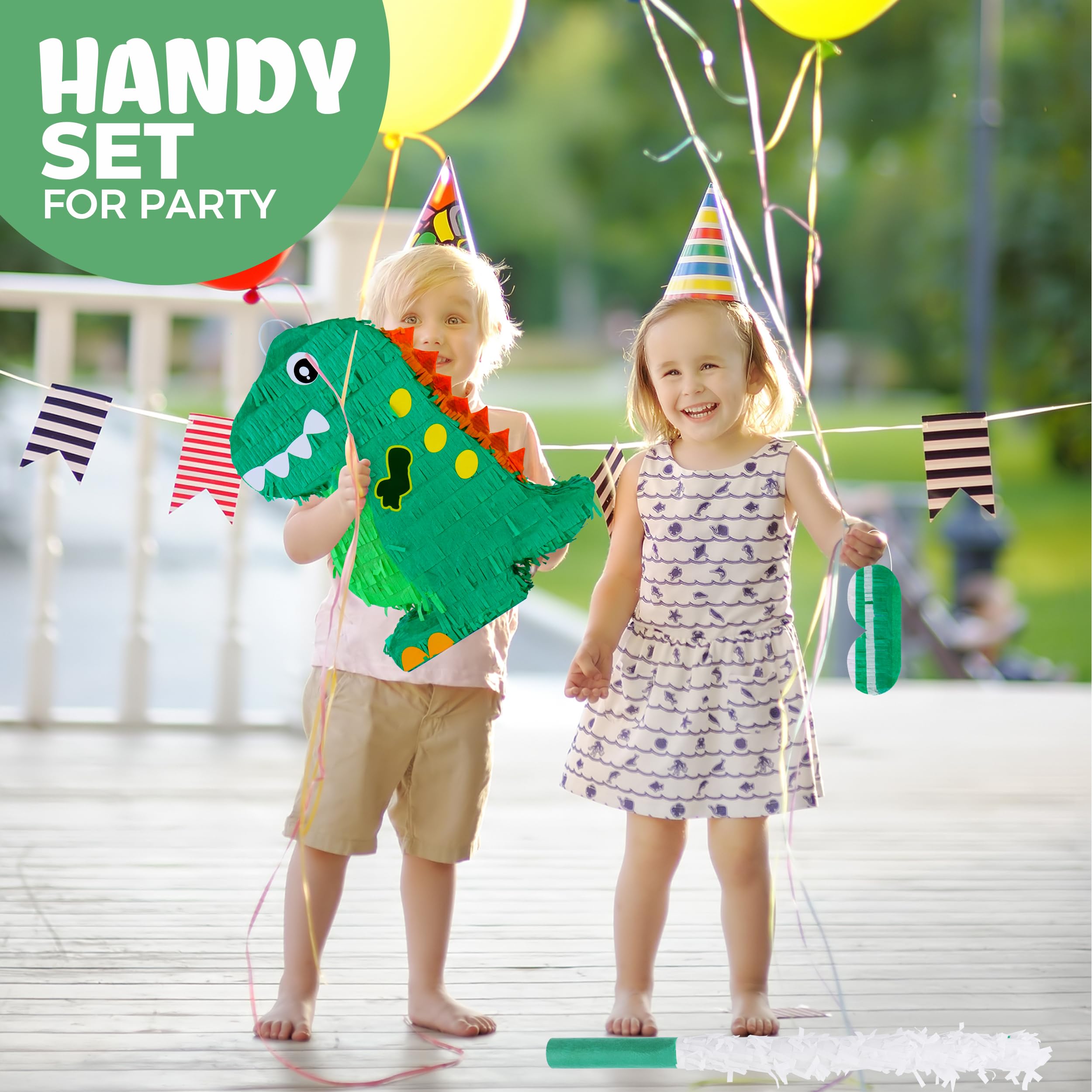 Birchio Dinosaur Pinata Bundle with Blindfold & Bat – 17x13x4 Inches | Party Decorations