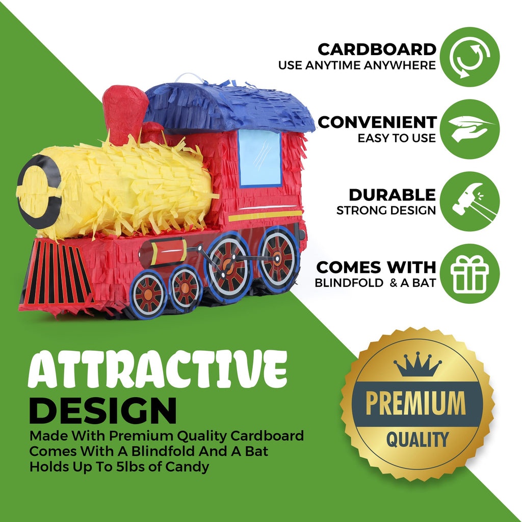 Birchio 3D Train Pinata Bundle – Blindfold & Bat Included | 16x10.6x6.7 in