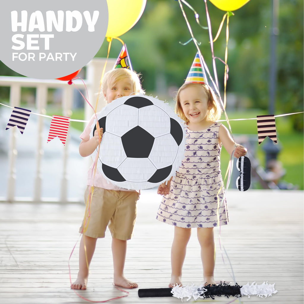 Birchio Soccer Pinata Bundle — 13x13 Pinata with Blindfold & Bat for Parties