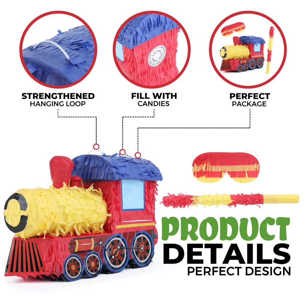 Birchio 3D Train Pinata Bundle – Blindfold & Bat Included | 16x10.6x6.7 in