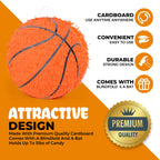Birchio Basketball Pinata Bundle with Blindfold & Bat (13x13x4 in) | Sports Theme Birthday Party Decoration