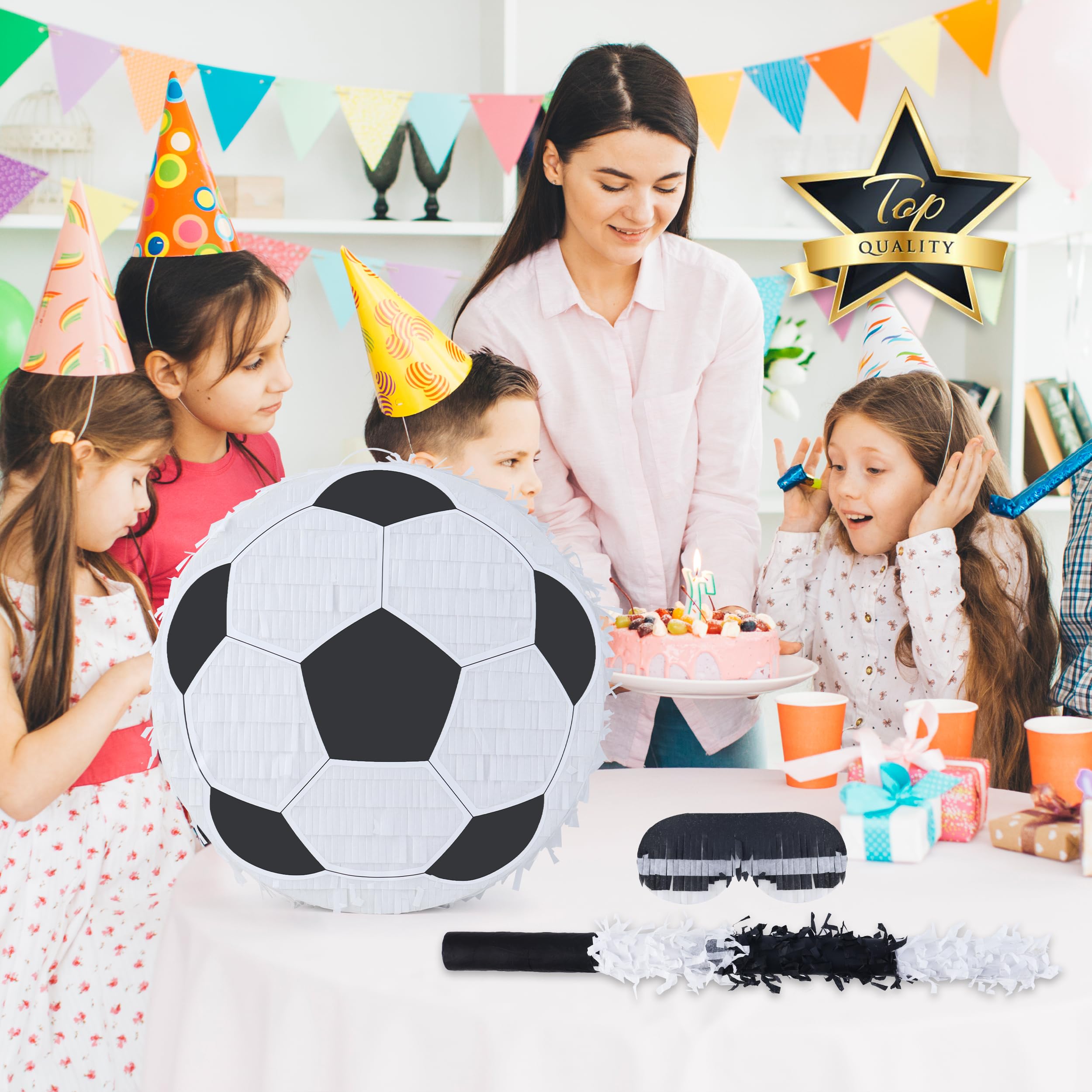 Birchio Soccer Pinata Bundle — 13x13 Pinata with Blindfold & Bat for Parties