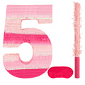 Birchio Pinks Number 5 Pinatas Bundle with Blindfold & Bat – 16.1 x 11 x 4 in | Pink Party Decoration