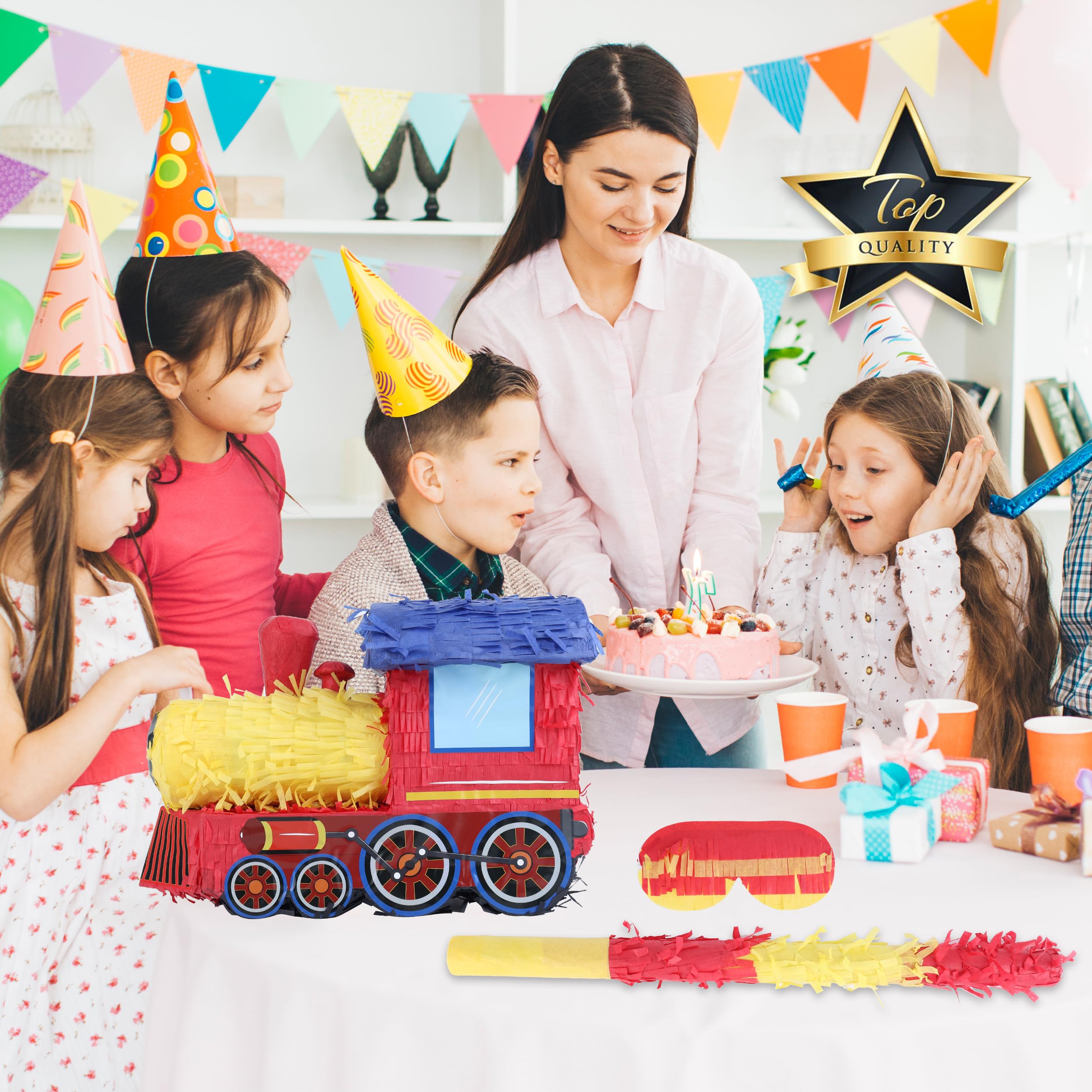 Birchio 3D Train Pinata Bundle – Blindfold & Bat Included | 16x10.6x6.7 in