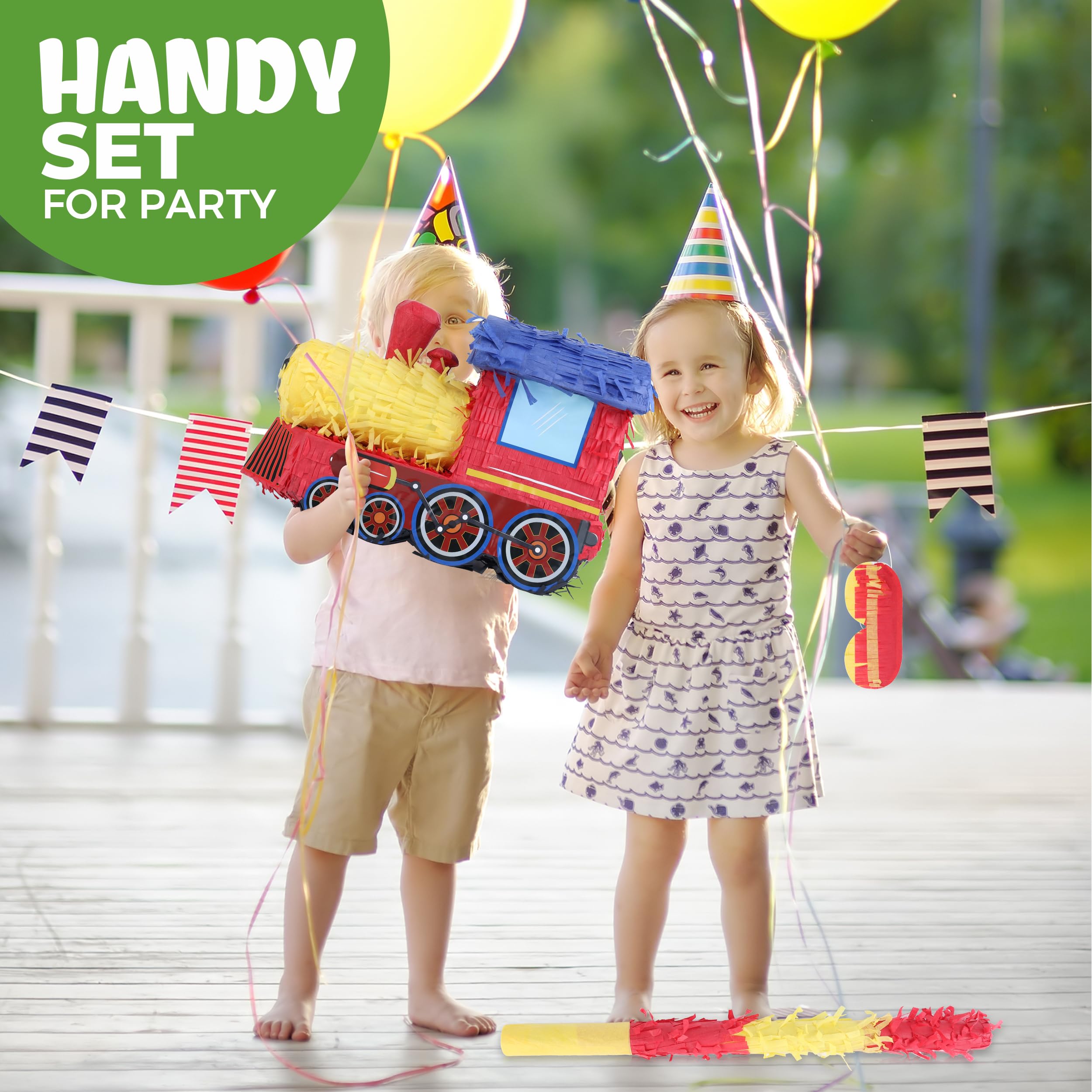 Birchio 3D Train Pinata Bundle – Blindfold & Bat Included | 16x10.6x6.7 in