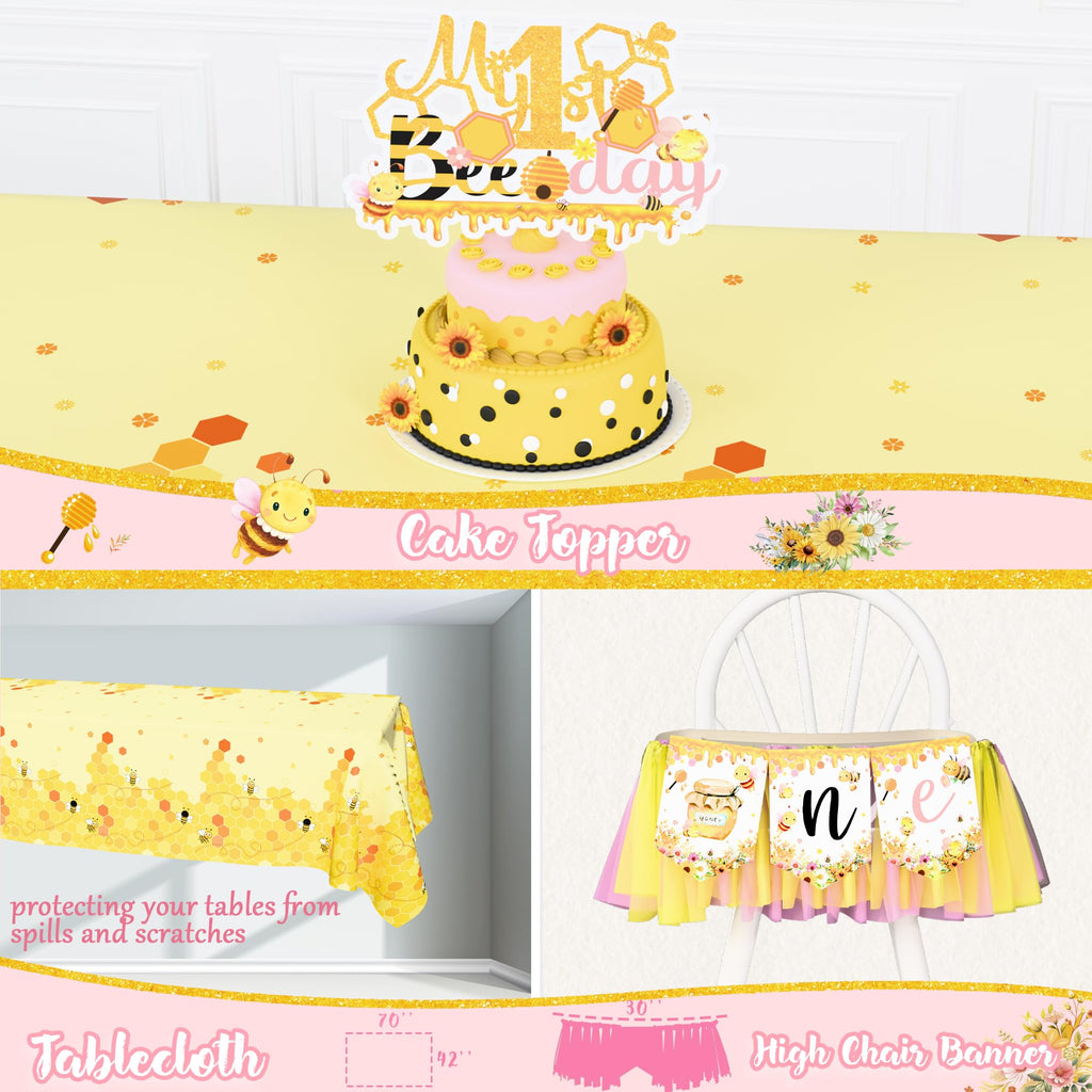 Birhgt Bee 1st Birthday Decorations for Girls – Yellow Pink Honey Bee Theme