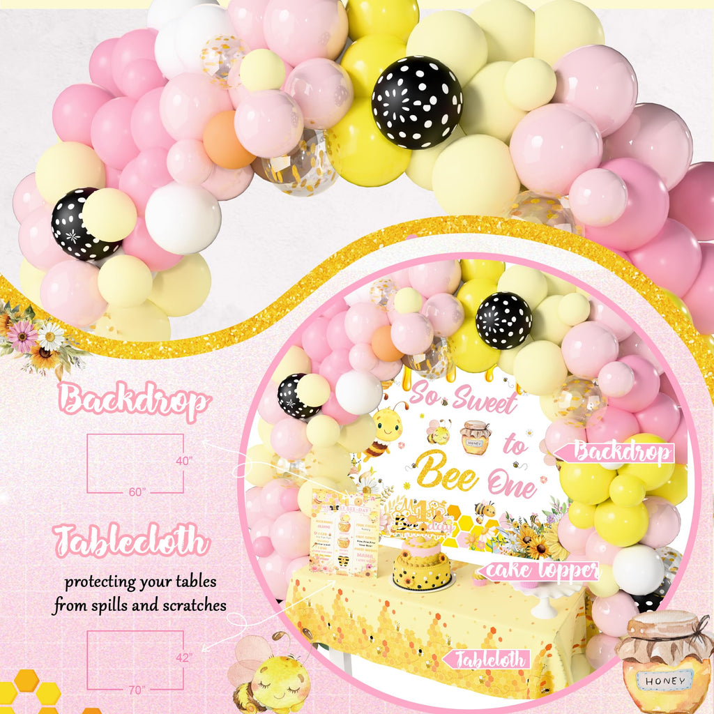 Birhgt Bee 1st Birthday Decorations for Girls – Yellow Pink Honey Bee Theme