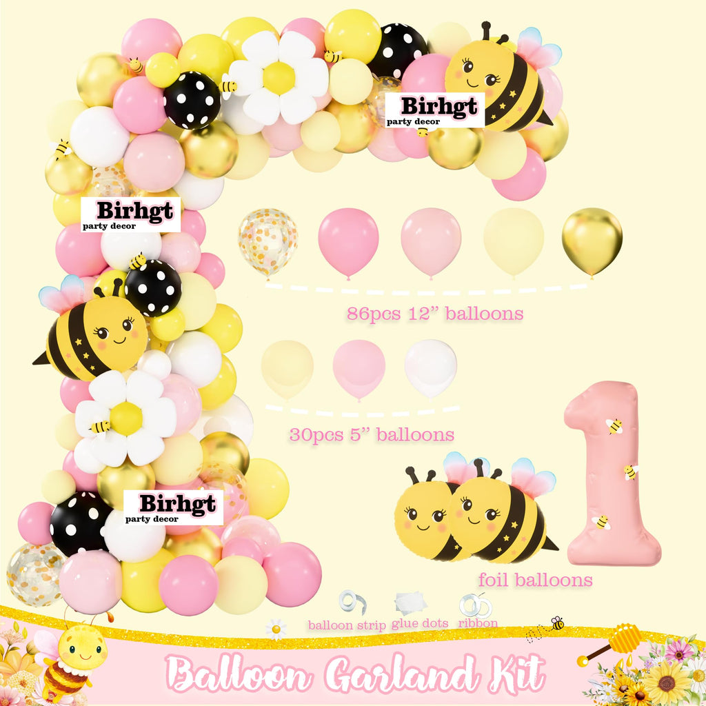 Birhgt Bee 1st Birthday Decorations for Girls – Yellow Pink Honey Bee Theme