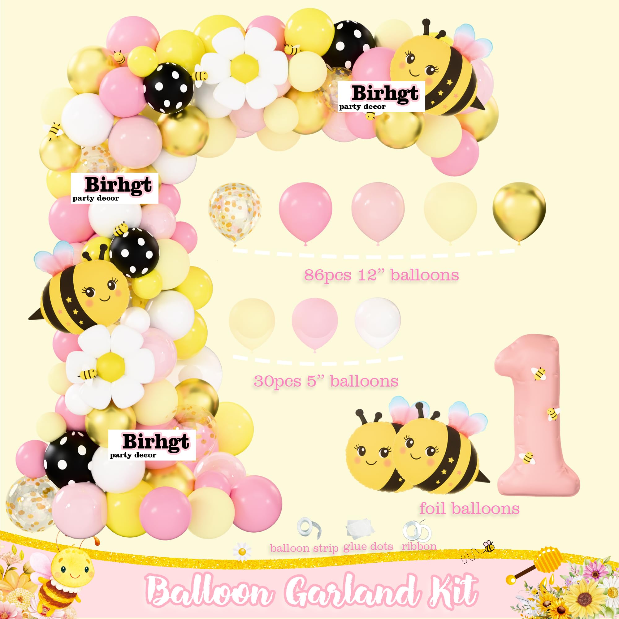 Birhgt Bee 1st Birthday Decorations for Girls – Yellow Pink Honey Bee Theme