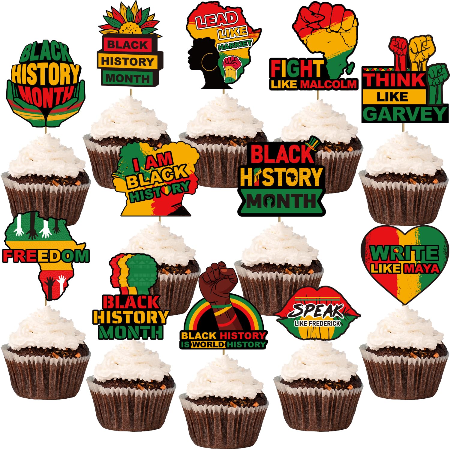 Biswiter Black History Month Cupcake Toppers – 12Pcs African American Heritage Decor