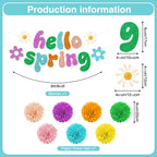 Biswiter 41Pc Hello Spring Decor Set | Banner, Paper Pom Poms & Butterfly Hanging Ornaments