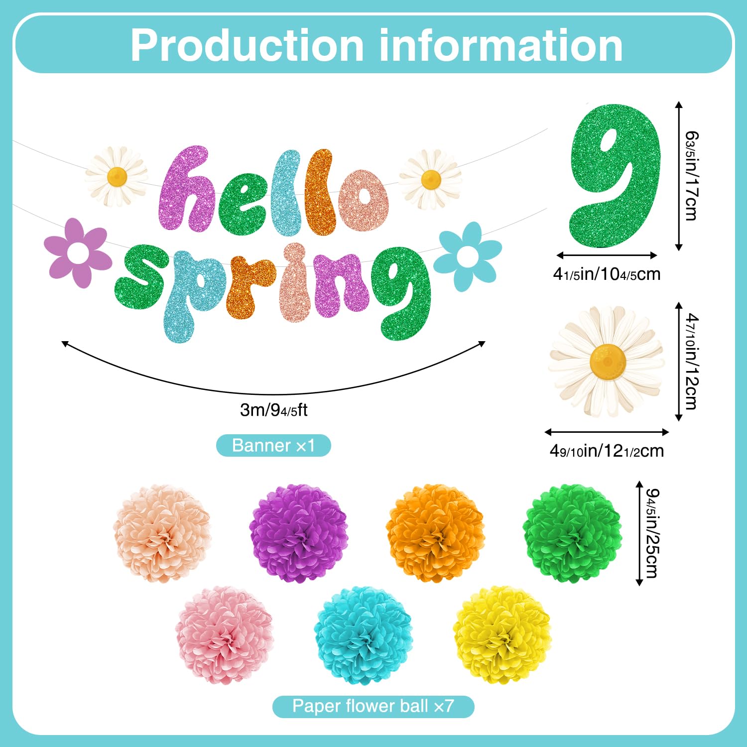 Biswiter 41Pc Hello Spring Decor Set | Banner, Paper Pom Poms & Butterfly Hanging Ornaments