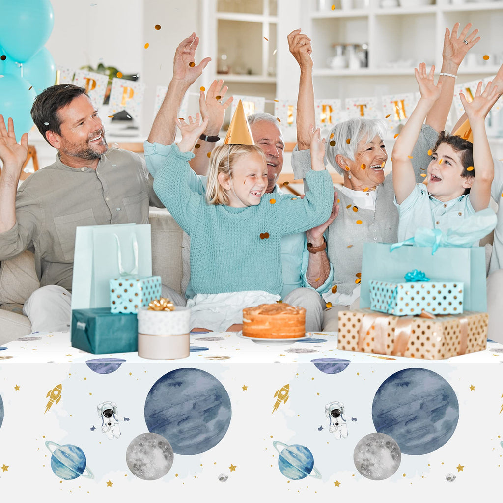 BkeeCten 3Pack First Trip Around The Sun Space Party Tablecloths – 86.6x51 Inch, Disposable Rectangle