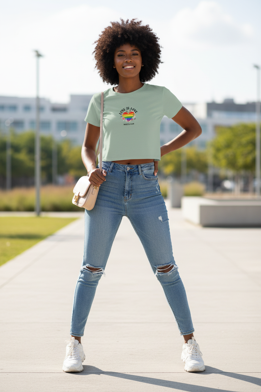 MEHZO LOVE IS LOVE Women’s Crop Tee | Bella+Canvas 8882