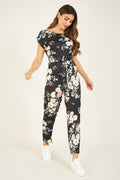 Yumi Black Japanese Floral Tie Jumpsuit