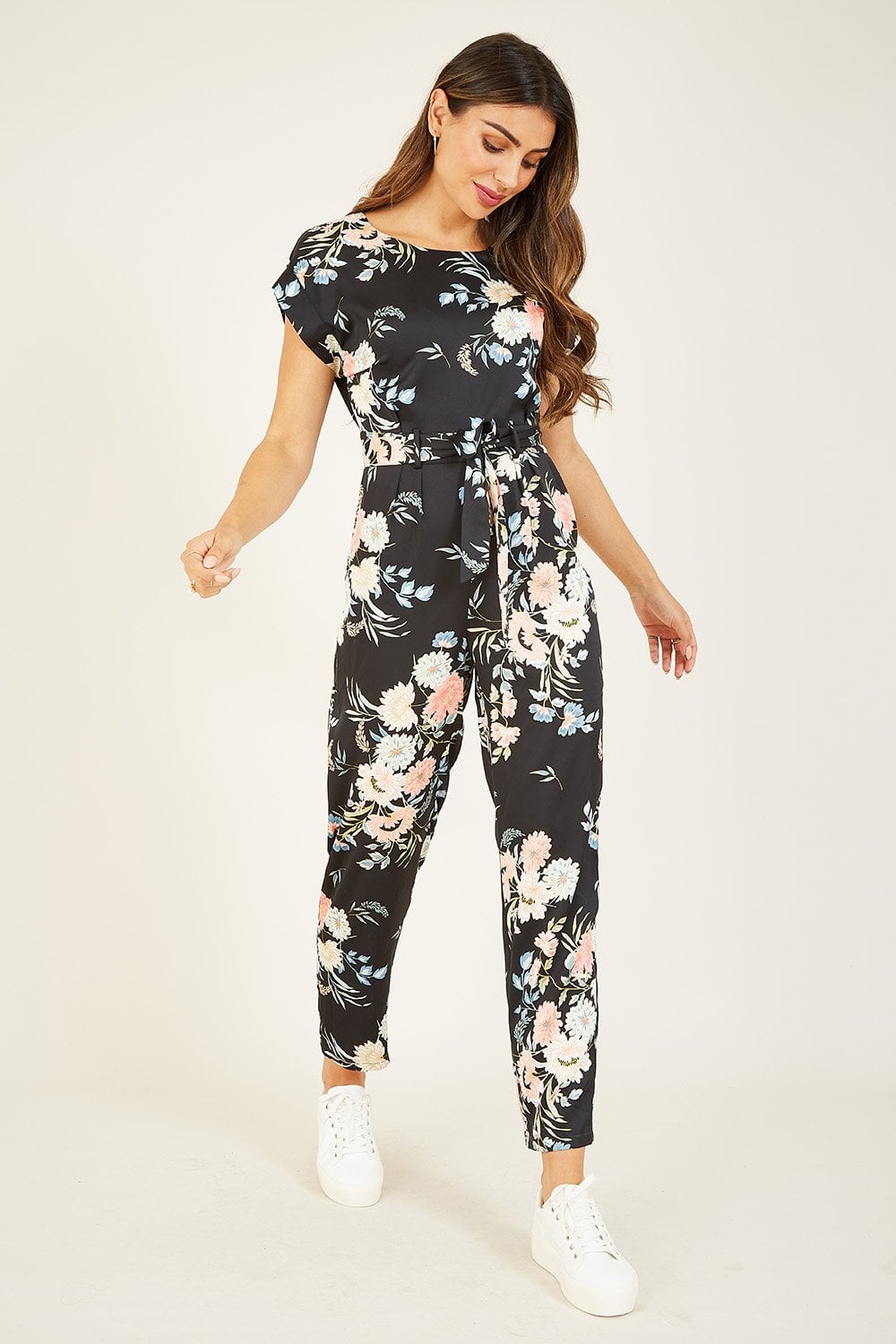 Yumi Black Japanese Floral Tie Jumpsuit