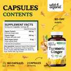 Wild & Organic Turmeric & Ginger Capsules | Mobility & Immune Support | 180 Count | Vegan