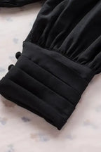 Black Pleated Loose Blouse Women UK