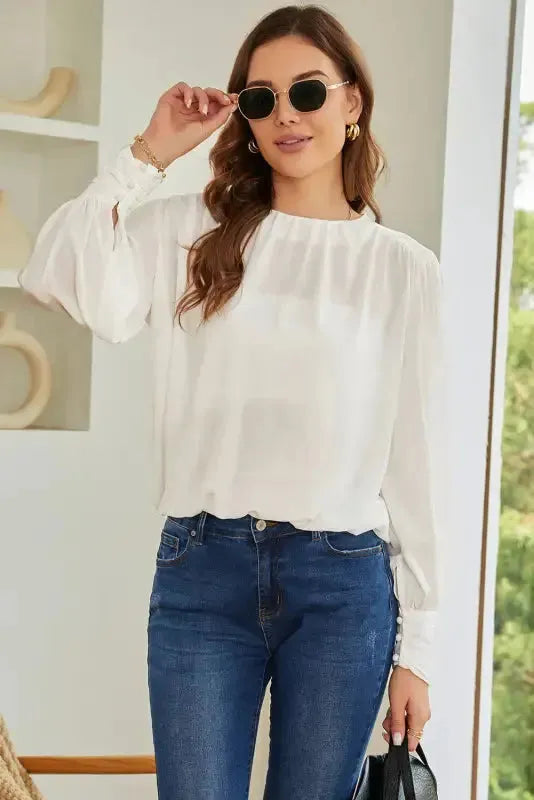 Black Pleated Loose Blouse Women UK