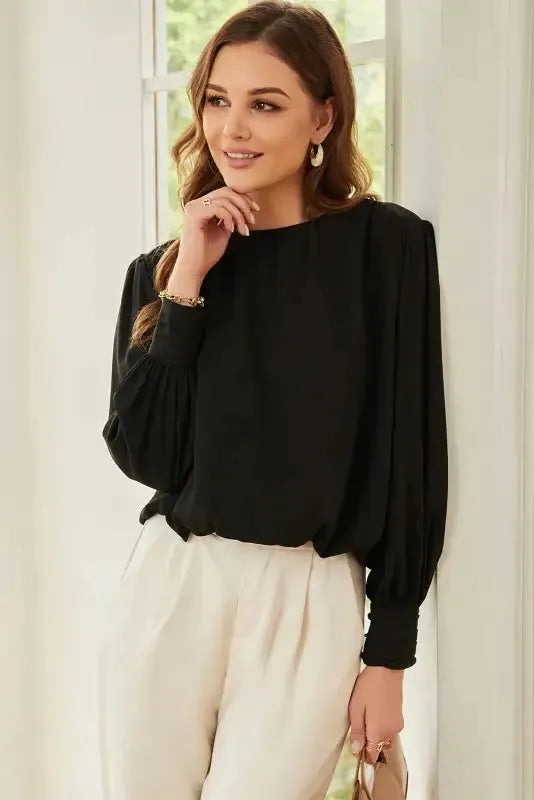 Black Pleated Loose Blouse Women UK