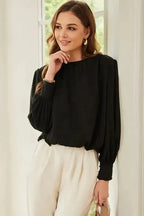 Black Pleated Loose Blouse Women UK