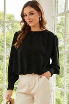Black Pleated Loose Blouse Women UK